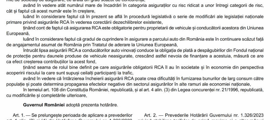 hotarare prelungire plafonare preturi la asigurari rca pana la 30062025